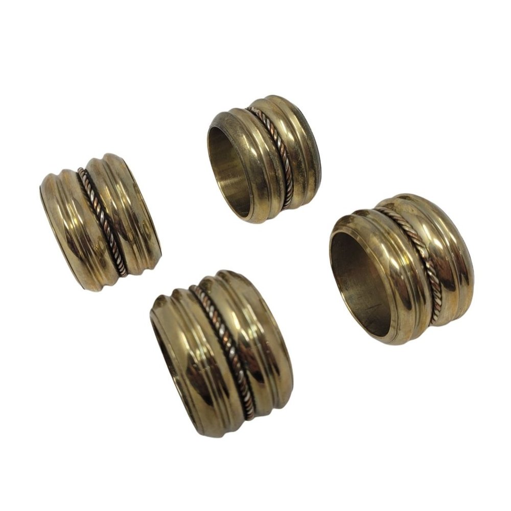 VTG Circular Brass Braided Detail Napkin Rings Set of 4